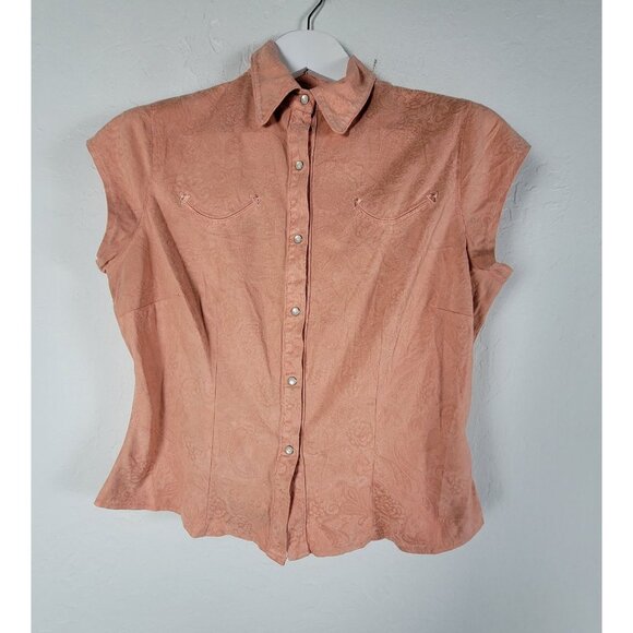 Outback Trading Co Women Peach Tooled Short Sleeve Button-Up Western Shirt Small - Picture 1 of 8